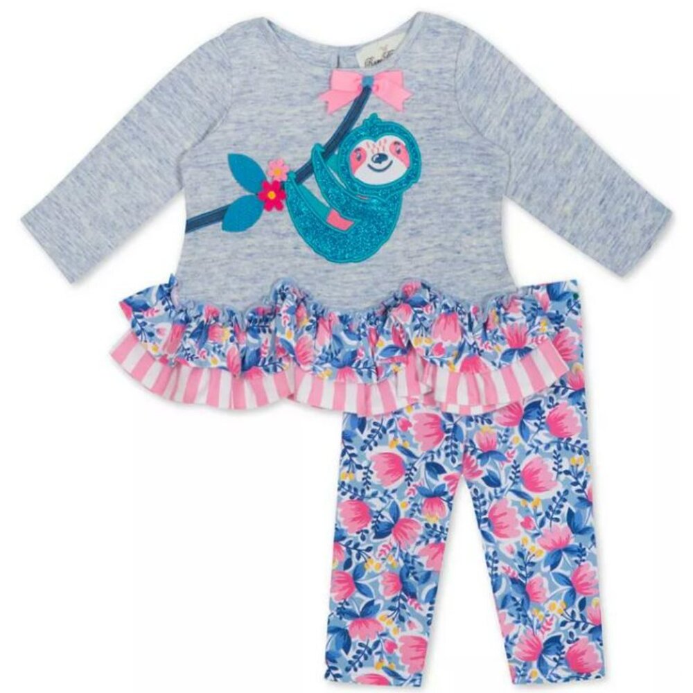 NWT. RARE EDITIONS Baby Girls Sloth 2-Pc Set